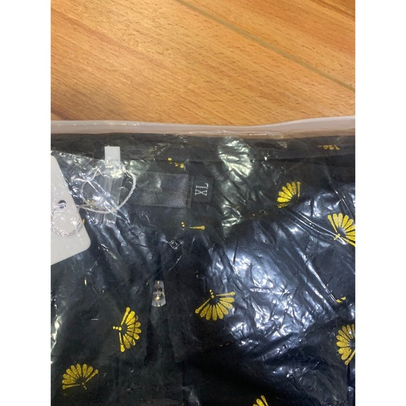 ZEROYAA Mens Extra Large Black Gold Fan Asia Print Button Down Slim Fit LS Dress - Picture 3 of 3